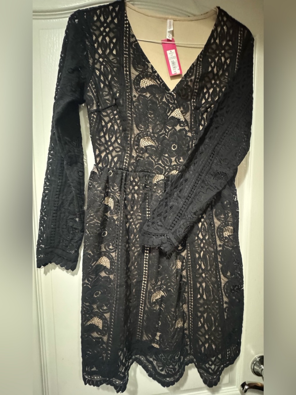 Xhilaration Women's Black Lace Long Sleeve Party Mini Dress, Size Small